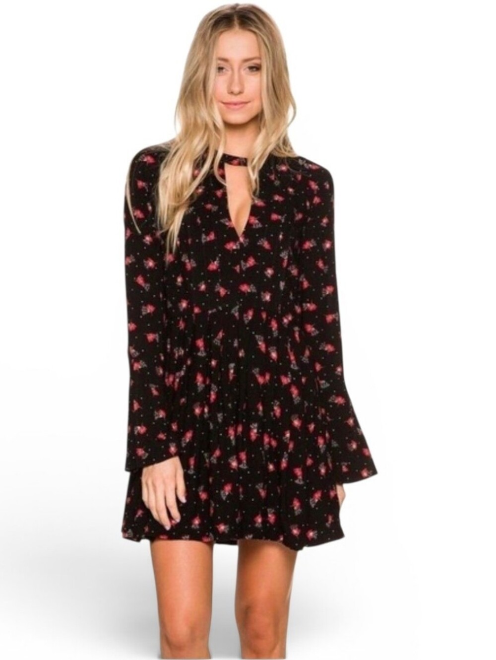 FREE PEOPLE Tegan Floral Choker Neck Mini Dress - Size 0
